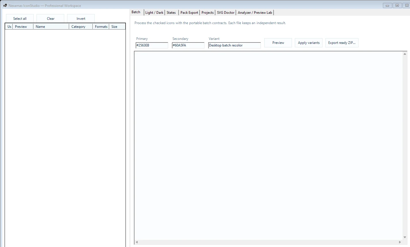 IconStudio browser workspace showing icon asset tools